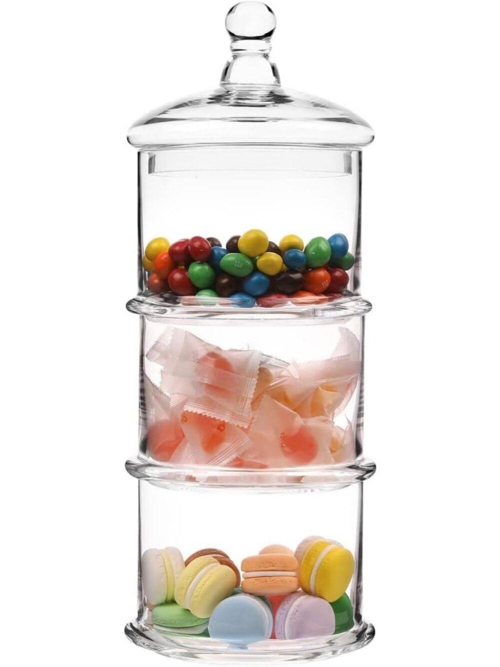 Modern 16-Inch 3-Tier Clear Glass Stacking Apothecary Jars with Lid - Home Decor
